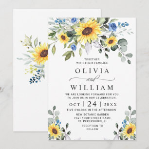 Elegant Watercolor Sunflowers Eucalyptus Wedding Invitation
