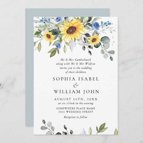 Elegant Watercolor Sunflowers Eucalyptus Wedding Invitation