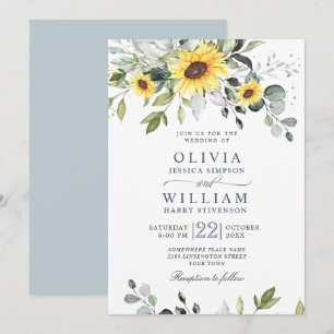 Elegant Watercolor Sunflowers Eucalyptus Wedding Invitation