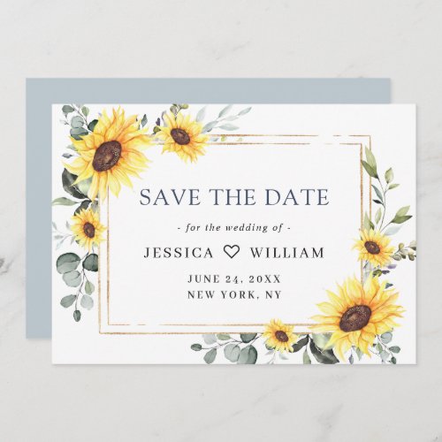 Elegant Watercolor Sunflowers Eucalyptus Wedding Save The Date