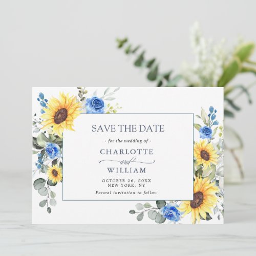 Elegant Watercolor Sunflowers Eucalyptus Wedding Save The Date