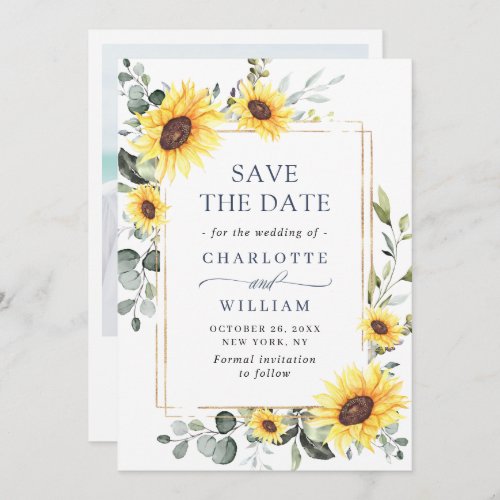 Elegant Watercolor Sunflowers Eucalyptus Wedding Save The Date