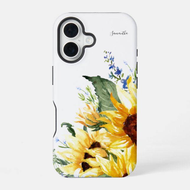 Elegant Watercolor Sunflowers Floral Personalized iPhone Case (Back)