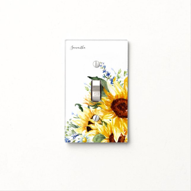 Elegant Watercolor Sunflowers Floral Personalized Light Switch Cover (In Situ)