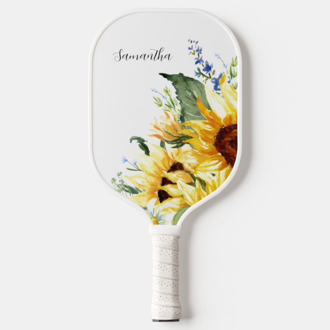 Elegant Watercolor Sunflowers Floral Personalized Pickleball Paddle (Front)