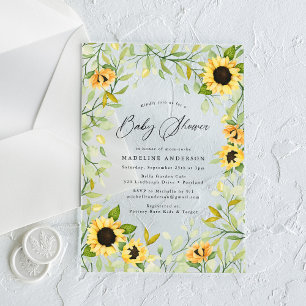 Elegant Watercolor Sunflowers & Greenery Acrylic Invitations