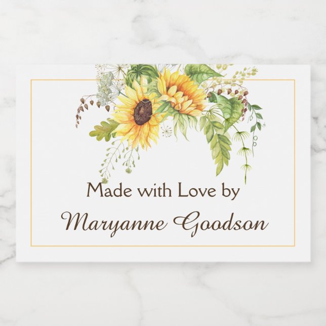 Elegant Watercolor Sunflowers Greenery Labels (Single Label)