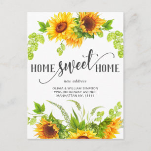 Elegant Watercolor Sunflowers Moving Announcement Postcard
