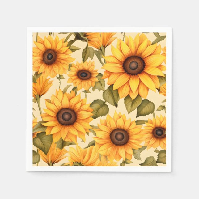 Elegant Watercolor Sunflowers Napkins (Front)
