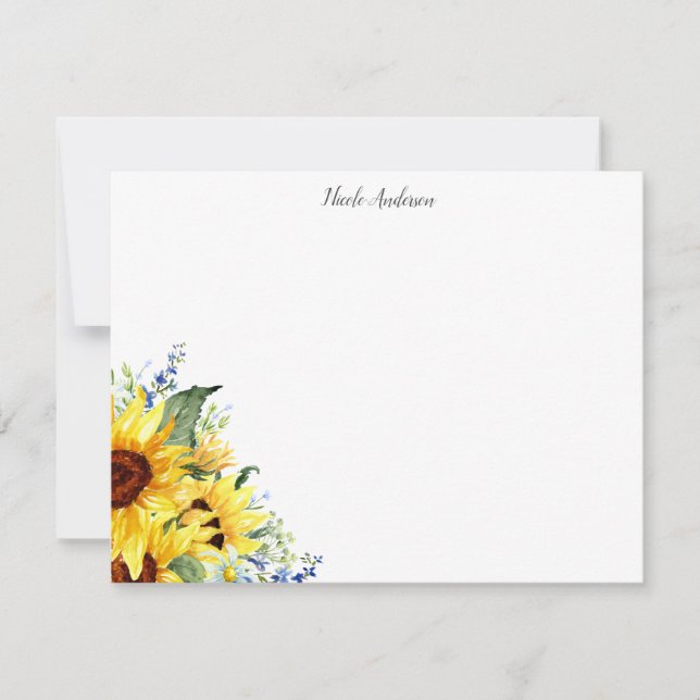 Elegant Watercolor Sunflowers Personalized Note Card (Front)