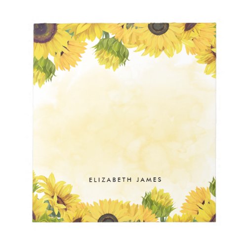 Elegant Watercolor Sunflowers Personalized  Notepad