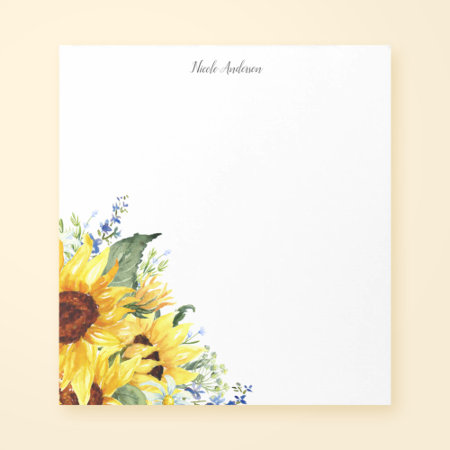Elegant Watercolor Sunflowers Personalized Notepad