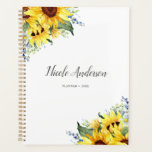 Elegant Watercolor Sunflowers Personalized Planner<br><div class="desc">This beautiful sunflower personalized planner design features hand-painted yellow watercolor sunflowers,  greenery and a navy blue background. Easily change the font style and color.</div>