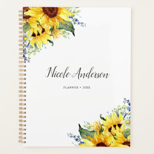 Elegant Watercolor Sunflowers Personalized Planner