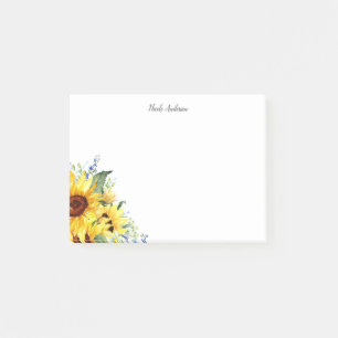 Elegant Watercolor Sunflowers Personalized Post-it Notes