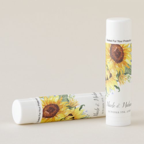 Elegant Watercolor Sunflowers Personalized Wedding Lip Balm