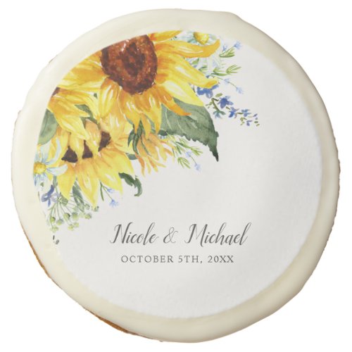 Elegant Watercolor Sunflowers Personalized Wedding Sugar Cookie