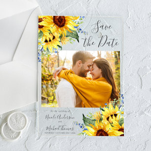 Elegant Watercolor Sunflowers Photo Save The Date