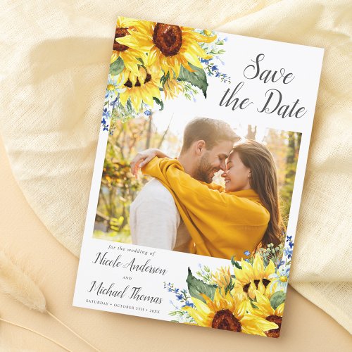 Elegant Watercolor Sunflowers Photo Save The Date