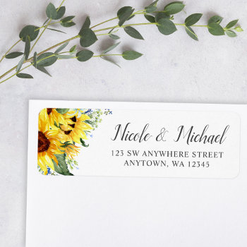 Elegant Watercolor Sunflowers Return Address Label by printcreekstudio at Zazzle