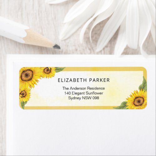 Elegant watercolor sunflowers return address label