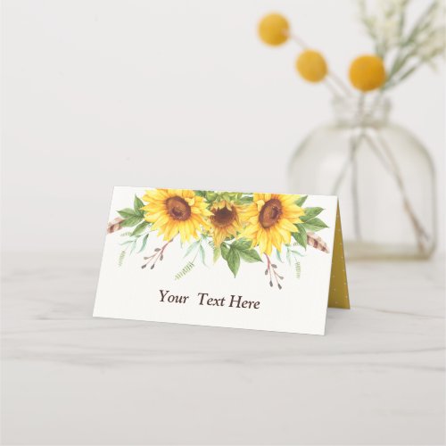 Elegant Watercolor Sunflowers Rustic Boho Wedding Place Card