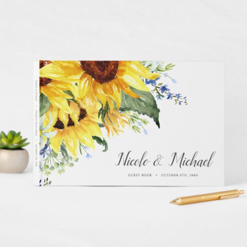 Elegant Watercolor Sunflowers Wedding Guest Book