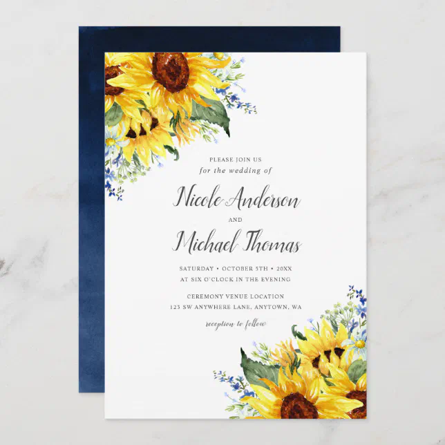 Elegant Watercolor Sunflowers Wedding Invitation | Zazzle