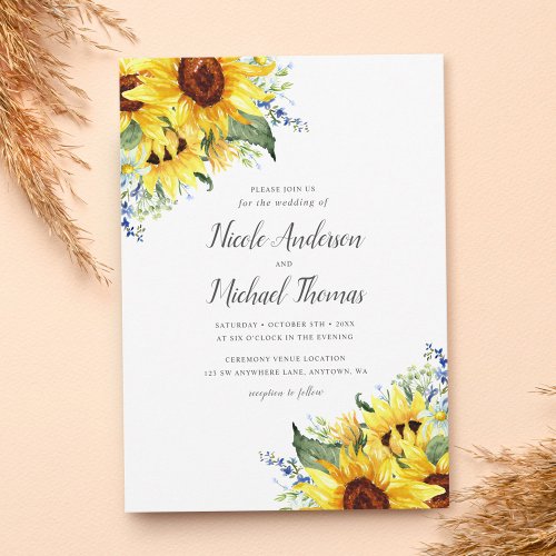 Elegant Watercolor Sunflowers Wedding Invitation