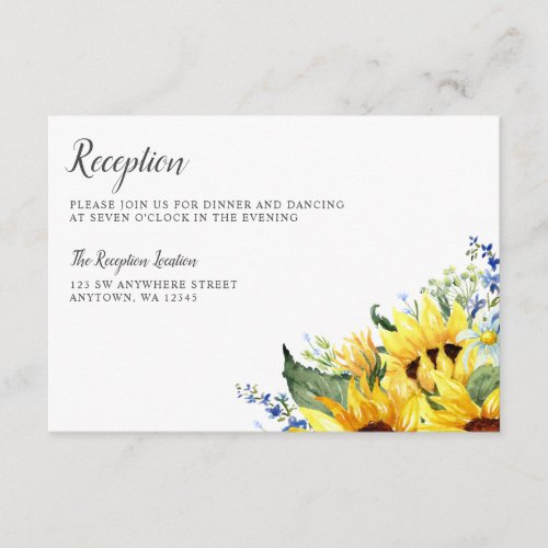 Elegant Watercolor Sunflowers Wedding Reception Enclosure Card