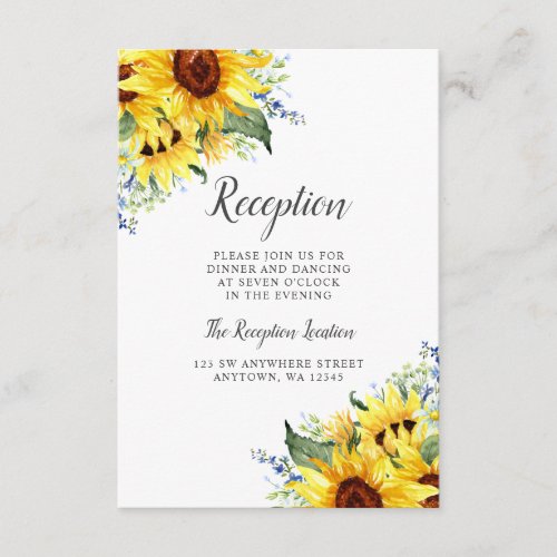 Elegant Watercolor Sunflowers Wedding Reception Enclosure Card