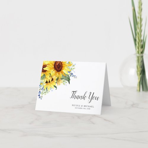 Elegant Watercolor Sunflowers Wedding Thank You Card