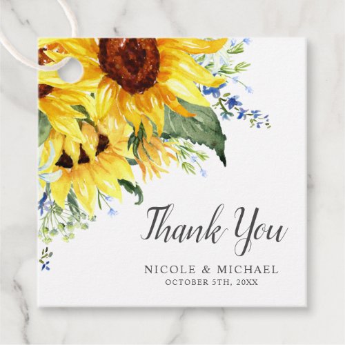 Elegant Watercolor Sunflowers Wedding Thank You Favor Tags