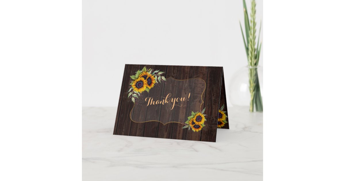 Elegant Watercolor Sunflowers Wood Wedding Thank You Card | Zazzle