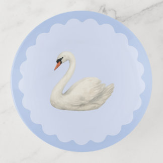 Elegant Watercolor Swan Blue Wavy Trinket Tray
