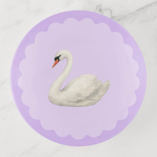 Elegant Watercolor Swan Lavender Wavy Trinket Tray