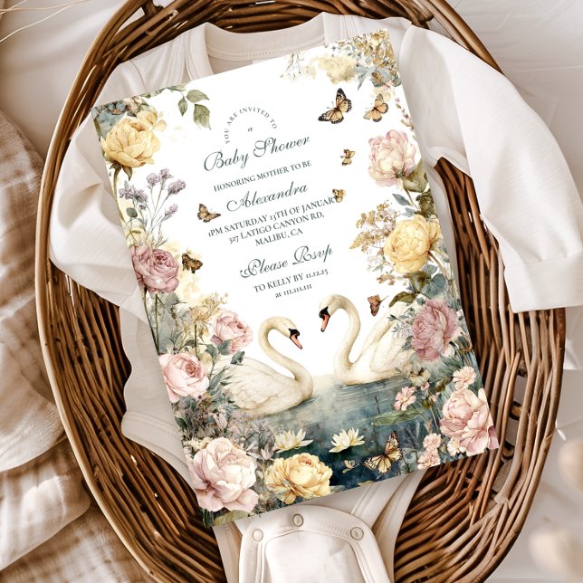 Elegant Watercolor Swans Baby Shower Invitation (Creator Uploaded)