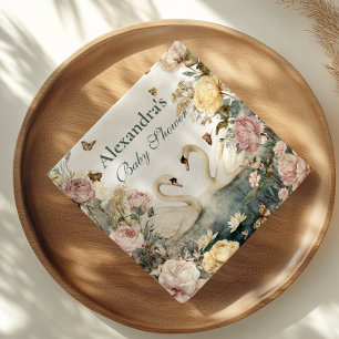 Elegant Watercolor Swans Baby Shower Napkins