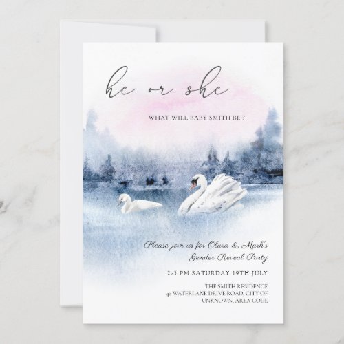 Elegant Watercolor Swans Bird Gender Reveal Invita Invitation