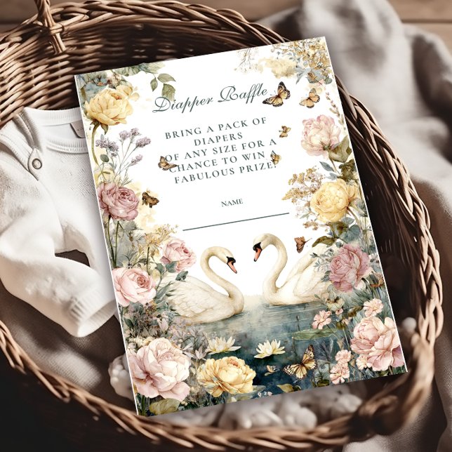 Elegant Watercolor Swans Diapper Raffle  Enclosure Card (Creator Uploaded)