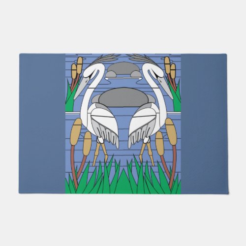  Elegant Watercolor Swans Nature Greenery Graphics Doormat