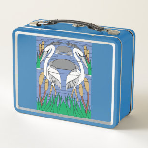 Elegant Watercolor Swans Nature Greenery Graphics Metal Lunch Box