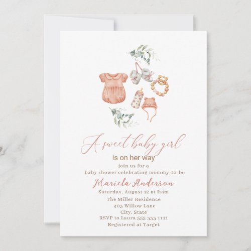 Elegant Watercolor Sweet Baby Girl Baby Shower Invitation