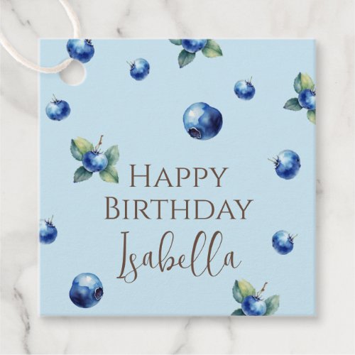 Elegant Watercolor Sweet Blue Berry Happy Birthday Favor Tags