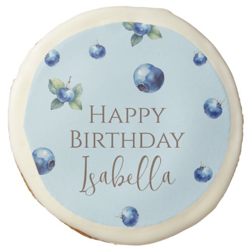 Elegant Watercolor Sweet Blue Berry Happy Birthday Sugar Cookie