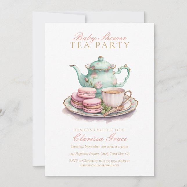 Elegant Watercolor Tea Party Baby Shower Invitation (Front)