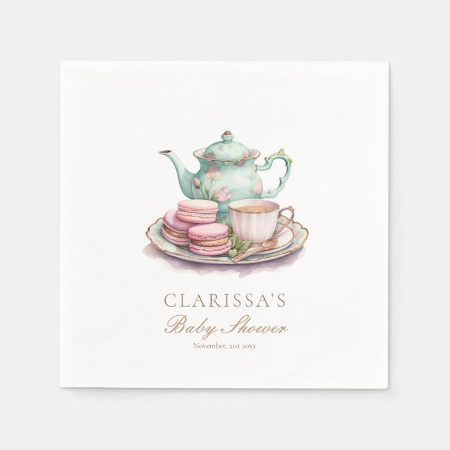 Elegant Watercolor Tea Party Baby Shower Napkins (Front)