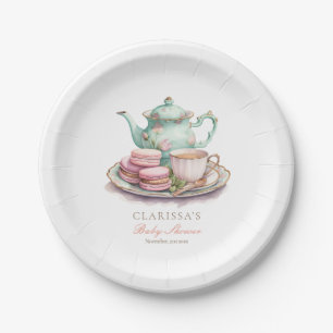 Elegant Watercolor Tea Party Baby Shower Pink Gold Paper Plates
