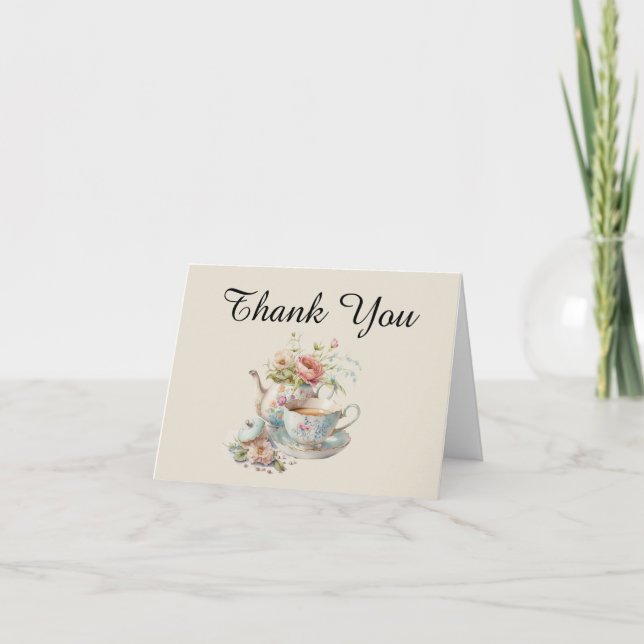 Elegant Watercolor Tea Party Thank You Card (Front)
