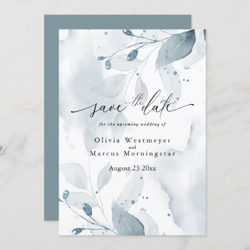 Elegant Watercolor Teal Foliage Save the Date  Invitation
